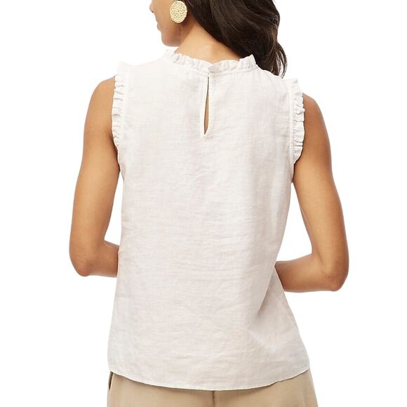 NWT J.Crew White Linen Ruffle Tank Top XS | Summer Work Casual Blouse - Picture 2 of 7